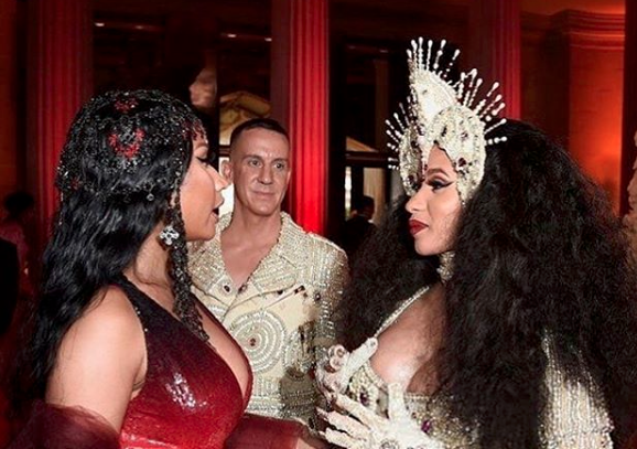 Nicki Minaj and Cardi B Seen Talking at the Met Gala Red Carpet